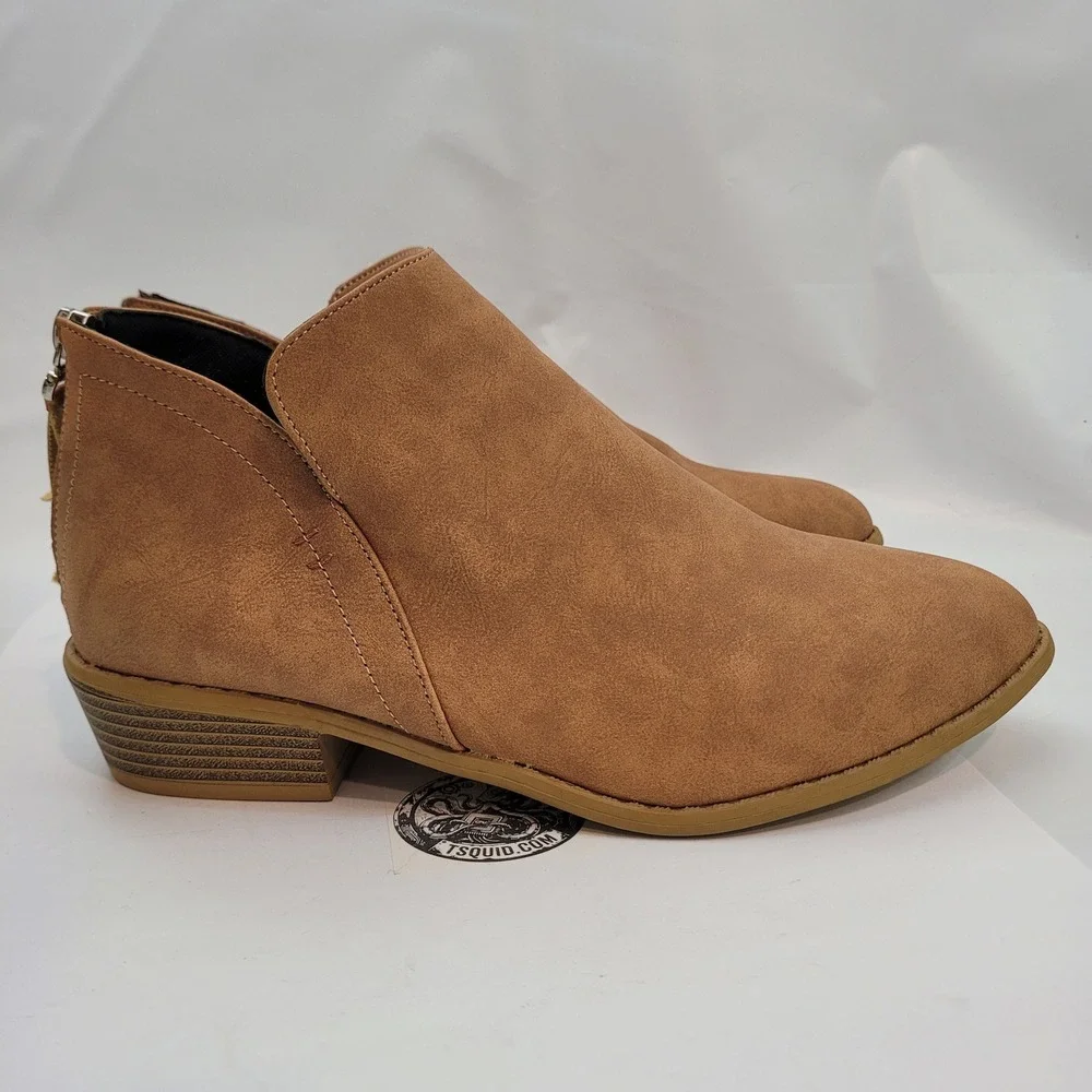 New Ankle Booties Women Size US 10 (41) Tan Faux Suede Pointed Toe Rear Zip